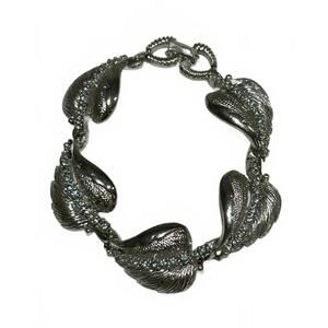 Vintage Native American Style Silver Leaf Bracelet with Light Blue Rhinestones